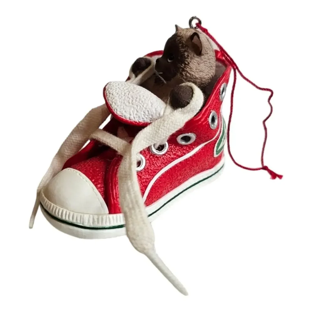 Hallmark Keepsake 1993 High Top-purr Cat in Shoe Ornament with Box Vinta…